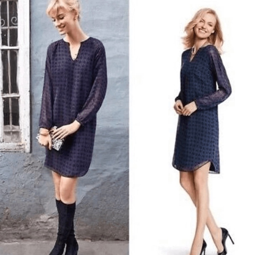 Cabi Navy Blue Sheer Sleeve Dress Small